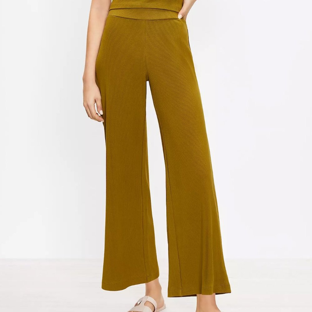 NWT Loft Pull On Wide Leg Crop Pants In Rib Knit